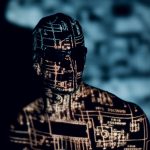 Cult of Tech Executives Construction worker engineer with sketching blueprints on body face concept